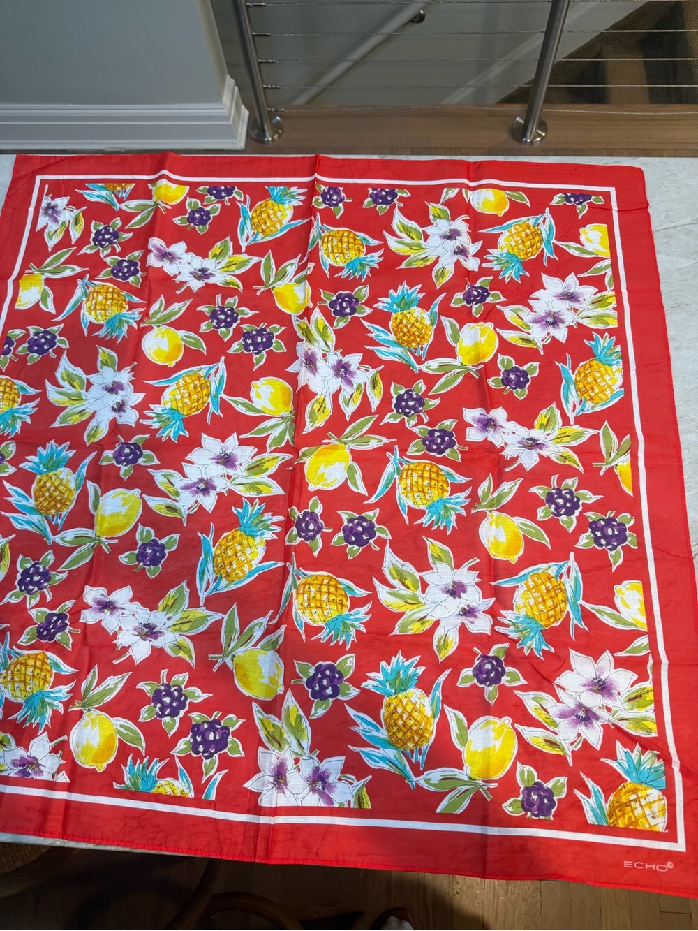 Echo Red Tropical Fruit & Floral Square Scarf